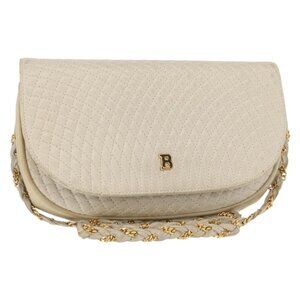 Authentic BALLY Chain Shoulder Bag Leather White Gold